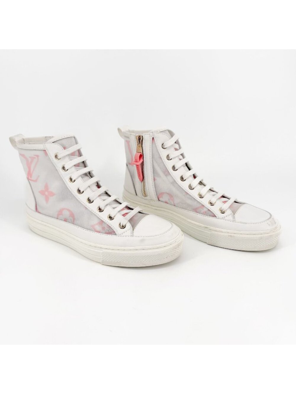 Louis Vuitton Stellar High Top White Pink Mesh Sneaker Boots Size 37 US 7 Women